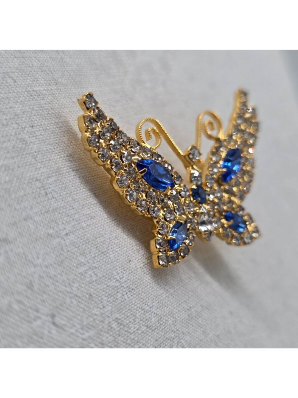 Vintage Butterfly Brooch Lind Calco 14K Gold Electroplated Rhinestone - Picture 5 of 7
